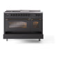 ILVE Nostalgie II 48-Inch Dual Fuel Range with 5 Sealed Burners + Griddle + French Top, 5.02 cu. ft. Oven, Graphite Matte with Burnished Trim, Liquid Propane, Triple Glass Door, UP48FSNMPMGBLP