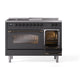 ILVE Nostalgie II 48-Inch Dual Fuel Range with 5 Sealed Burners + Griddle + French Top, 5.02 cu. ft. Oven, Graphite Matte with Burnished Trim, Natural Gas, Triple Glass Door, UP48FSNMPMGB