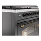 ILVE Nostalgie II 48-Inch Dual Fuel Range with 5 Sealed Burners + Griddle + French Top, 5.02 cu. ft. Oven, Graphite Matte with Burnished Trim, Natural Gas, Triple Glass Door, UP48FSNMPMGB