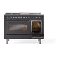 ILVE Nostalgie II 48-Inch Dual Fuel Range with 5 Sealed Burners + Griddle + French Top, 5.02 cu. ft. Oven, Graphite Matte with Chrome Trim, Liquid Propane, Triple Glass Door, UP48FSNMPMGCLP