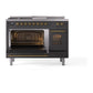 ILVE Nostalgie II 48-Inch Dual Fuel Range with 5 Sealed Burners + Griddle + French Top, 5.02 cu. ft. Oven, Graphite Matte with Brass Trim, Liquid Propane, Triple Glass Door, UP48FSNMPMGGLP