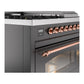 ILVE Nostalgie II 48-Inch Dual Fuel Range with 5 Sealed Burners + Griddle + French Top, 5.02 cu. ft. Oven, Graphite Matte with Copper Trim, Liquid Propane, Triple Glass Door, UP48FSNMPMGPLP