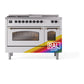 ILVE Nostalgie II 48-Inch Dual Fuel Range with 5 Sealed Burners + Griddle + French Top, 5.02 cu. ft. Oven, RAL with Burnished Trim, Natural Gas, Triple Glass Door, UP48FSNMPRAB