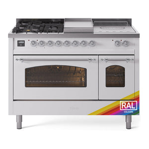 ILVE Nostalgie II 48-Inch Dual Fuel Range with 5 Sealed Burners + Griddle + French Top, 5.02 cu. ft. Oven, RAL with Chrome Trim, Liquid Propane, Triple Glass Door, UP48FSNMPRACLP