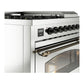 ILVE Nostalgie II 48-Inch Dual Fuel Range with 5 Sealed Burners + Griddle + French Top, 5.02 cu. ft. Oven, Stainless Steel with Burnished Trim, Liquid Propane, Triple Glass Door, UP48FSNMPSSBLP
