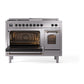 ILVE Nostalgie II 48-Inch Dual Fuel Range with 5 Sealed Burners + Griddle + French Top, 5.02 cu. ft. Oven, Stainless Steel with Burnished Trim, Natural Gas, Triple Glass Door, UP48FSNMPSSB