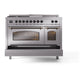 ILVE Nostalgie II 48-Inch Dual Fuel Range with 5 Sealed Burners + Griddle + French Top, 5.02 cu. ft. Oven, Stainless Steel with Burnished Trim, Natural Gas, Triple Glass Door, UP48FSNMPSSB