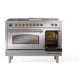 ILVE Nostalgie II 48-Inch Dual Fuel Range with 5 Sealed Burners + Griddle + French Top, 5.02 cu. ft. Oven, Stainless Steel with Brass Trim, Natural Gas, Triple Glass Door, UP48FSNMPSSG