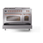 ILVE Nostalgie II 48-Inch Dual Fuel Range with 5 Sealed Burners + Griddle + French Top, 5.02 cu. ft. Oven, Stainless Steel with Copper Trim, Liquid Propane, Triple Glass Door, UP48FSNMPSSPLP