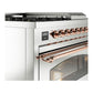 ILVE Nostalgie II 48-Inch Dual Fuel Range with 5 Sealed Burners + Griddle + French Top, 5.02 cu. ft. Oven, Stainless Steel with Copper Trim, Natural Gas, Triple Glass Door, UP48FSNMPSSP