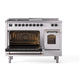 ILVE Nostalgie II 48-Inch Dual Fuel Range with 5 Sealed Burners + Griddle + French Top, 5.02 cu. ft. Oven, White with Burnished Trim, Liquid Propane, Triple Glass Door, UP48FSNMPWHBLP