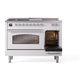 ILVE Nostalgie II 48-Inch Dual Fuel Range with 5 Sealed Burners + Griddle + French Top, 5.02 cu. ft. Oven, White with Chrome Trim, Natural Gas, Triple Glass Door, UP48FSNMPWHC