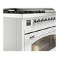 ILVE Nostalgie II 48-Inch Dual Fuel Range with 5 Sealed Burners + Griddle + French Top, 5.02 cu. ft. Oven, White with Chrome Trim, Natural Gas, Triple Glass Door, UP48FSNMPWHC