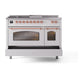 ILVE Nostalgie II 48-Inch Dual Fuel Range with 5 Sealed Burners + Griddle + French Top, 5.02 cu. ft. Oven, White with Copper Trim, Liquid Propane, Triple Glass Door, UP48FSNMPWHPLP