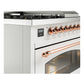 ILVE Nostalgie II 48-Inch Dual Fuel Range with 5 Sealed Burners + Griddle + French Top, 5.02 cu. ft. Oven, White with Copper Trim, Liquid Propane, Triple Glass Door, UP48FSNMPWHPLP