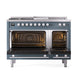ILVE Professional Plus II 48-Inch Dual Fuel Range with 5 Sealed Burners + Griddle + French Top, 5.02 cu. ft. Oven, Blue Grey, Natural Gas, Solid Door, UP48FSQMPBG