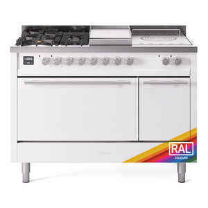 ILVE Professional Plus II 48-Inch Dual Fuel Range with 5 Sealed Burners + Griddle + French Top, 5.02 cu. ft. Oven, RAL, Natural Gas, Solid Door, UP48FSQMPRA
