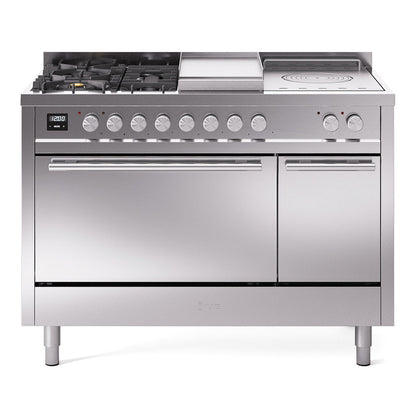 ILVE Professional Plus II 48-Inch Dual Fuel Range with 5 Sealed Burners + Griddle + French Top, 5.02 cu. ft. Oven, Stainless Steel, Liquid Propane, Solid Door, UP48FSQMPSSLP