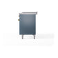ILVE Nostalgie II 48-Inch Dual Fuel Range with 5 Sealed Burners + Griddle + French Top, 5.02 cu. ft. Oven, Blue Grey with Brass Trim, Natural Gas, Solid Door, UP48FSQNMPBGG