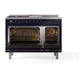 ILVE Nostalgie II 48-Inch Dual Fuel Range with 5 Sealed Burners + Griddle + French Top, 5.02 cu. ft. Oven, Midnight Blue with Burnished Trim, Natural Gas, Solid Door, UP48FSQNMPMBB