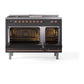 ILVE Nostalgie II 48-Inch Dual Fuel Range with 5 Sealed Burners + Griddle + French Top, 5.02 cu. ft. Oven, Graphite Matte with Copper Trim, Natural Gas, Solid Door, UP48FSQNMPMGP