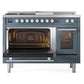 ILVE Professional Plus II 48-Inch Dual Fuel Range with 5 Sealed Burners + Griddle + French Top, 5.02 cu. ft. Oven, Blue Grey, Liquid Propane, Triple Glass Door, UP48FSWMPBGLP