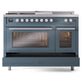 ILVE Professional Plus II 48-Inch Dual Fuel Range with 5 Sealed Burners + Griddle + French Top, 5.02 cu. ft. Oven, Blue Grey, Liquid Propane, Triple Glass Door, UP48FSWMPBGLP