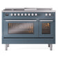 ILVE Professional Plus II 48-Inch Dual Fuel Range with 5 Sealed Burners + Griddle + French Top, 5.02 cu. ft. Oven, Blue Grey, Natural Gas, Triple Glass Door, UP48FSWMPBG