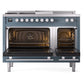 ILVE Professional Plus II 48-Inch Dual Fuel Range with 5 Sealed Burners + Griddle + French Top, 5.02 cu. ft. Oven, Blue Grey, Natural Gas, Triple Glass Door, UP48FSWMPBG
