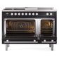 ILVE Professional Plus II 48-Inch Dual Fuel Range with 5 Sealed Burners + Griddle + French Top, 5.02 cu. ft. Oven, Glossy Black, Liquid Propane, Triple Glass Door, UP48FSWMPBKLP