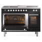 ILVE Professional Plus II 48-Inch Dual Fuel Range with 5 Sealed Burners + Griddle + French Top, 5.02 cu. ft. Oven, Glossy Black, Liquid Propane, Triple Glass Door, UP48FSWMPBKLP