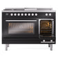 ILVE Professional Plus II 48-Inch Dual Fuel Range with 5 Sealed Burners + Griddle + French Top, 5.02 cu. ft. Oven, Glossy Black, Liquid Propane, Triple Glass Door, UP48FSWMPBKLP