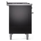 ILVE Professional Plus II 48-Inch Dual Fuel Range with 5 Sealed Burners + Griddle + French Top, 5.02 cu. ft. Oven, Glossy Black, Natural Gas, Triple Glass Door, UP48FSWMPBK