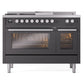 ILVE Professional Plus II 48-Inch Dual Fuel Range with 5 Sealed Burners + Griddle + French Top, 5.02 cu. ft. Oven, Graphite Matte, Liquid Propane, Triple Glass Door, UP48FSWMPMGLP