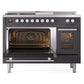 ILVE Professional Plus II 48-Inch Dual Fuel Range with 5 Sealed Burners + Griddle + French Top, 5.02 cu. ft. Oven, Graphite Matte, Liquid Propane, Triple Glass Door, UP48FSWMPMGLP