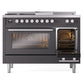 ILVE Professional Plus II 48-Inch Dual Fuel Range with 5 Sealed Burners + Griddle + French Top, 5.02 cu. ft. Oven, Graphite Matte, Liquid Propane, Triple Glass Door, UP48FSWMPMGLP