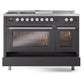 ILVE Professional Plus II 48-Inch Dual Fuel Range with 5 Sealed Burners + Griddle + French Top, 5.02 cu. ft. Oven, Graphite Matte, Natural Gas, Triple Glass Door, UP48FSWMPMG
