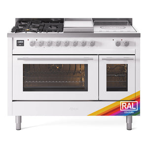 ILVE Professional Plus II 48-Inch Dual Fuel Range with 5 Sealed Burners + Griddle + French Top, 5.02 cu. ft. Oven, RAL, Liquid Propane, Triple Glass Door, UP48FSWMPRALP