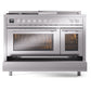 ILVE Professional Plus II 48-Inch Dual Fuel Range with 5 Sealed Burners + Griddle + French Top, 5.02 cu. ft. Oven, Stainless Steel, Natural Gas, Triple Glass Door, UP48FSWMPSS