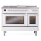 ILVE Professional Plus II 48-Inch Dual Fuel Range with 5 Sealed Burners + Griddle + French Top, 5.02 cu. ft. Oven, White, Natural Gas, Triple Glass Door, UP48FSWMPWH