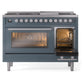 ILVE Professional Plus II 48-Inch Dual Fuel Range with 8 Sealed Burners + Griddle, 5.02 cu. ft. Oven, Blue Grey, Natural Gas, Triple Glass Door, UP48FWMPBG