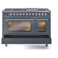 ILVE Professional Plus II 48-Inch Dual Fuel Range with 8 Sealed Burners + Griddle, 5.02 cu. ft. Oven, Blue Grey, Natural Gas, Triple Glass Door, UP48FWMPBG