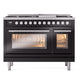 ILVE Professional Plus II 48-Inch Dual Fuel Range with 8 Sealed Burners + Griddle, 5.02 cu. ft. Oven, Glossy Black, Liquid Propane, Triple Glass Door, UP48FWMPBKLP