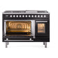 ILVE Professional Plus II 48-Inch Dual Fuel Range with 8 Sealed Burners + Griddle, 5.02 cu. ft. Oven, Glossy Black, Liquid Propane, Triple Glass Door, UP48FWMPBKLP