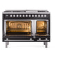 ILVE Professional Plus II 48-Inch Dual Fuel Range with 8 Sealed Burners + Griddle, 5.02 cu. ft. Oven, Glossy Black, Natural Gas, Triple Glass Door, UP48FWMPBK