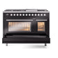 ILVE Professional Plus II 48-Inch Dual Fuel Range with 8 Sealed Burners + Griddle, 5.02 cu. ft. Oven, Glossy Black, Natural Gas, Triple Glass Door, UP48FWMPBK