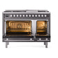 ILVE Professional Plus II 48-Inch Dual Fuel Range with 8 Sealed Burners + Griddle, 5.02 cu. ft. Oven, Graphite Matte, Liquid Propane, Triple Glass Door, UP48FWMPMGLP