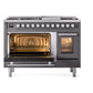 ILVE Professional Plus II 48-Inch Dual Fuel Range with 8 Sealed Burners + Griddle, 5.02 cu. ft. Oven, Graphite Matte, Natural Gas, Triple Glass Door, UP48FWMPMG
