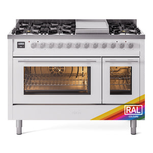 ILVE Professional Plus II 48-Inch Dual Fuel Range with 8 Sealed Burners + Griddle, 5.02 cu. ft. Oven, RAL, Natural Gas, Triple Glass Door, UP48FWMPRA