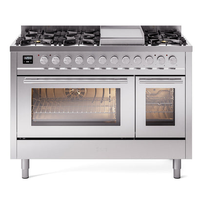 ILVE Professional Plus II 48-Inch Dual Fuel Range with 8 Sealed Burners + Griddle, 5.02 cu. ft. Oven, Stainless Steel, Natural Gas, Triple Glass Door, UP48FWMPSS